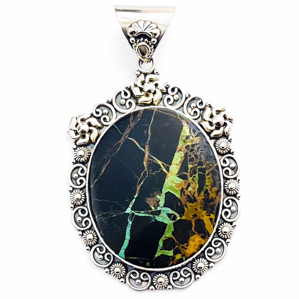 Alex Sanchez X Hespera Large Blackjack Turquoise Sterling Silver Pendant 3 500$